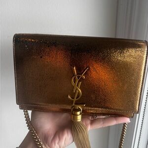 100% Authentic Yves Saint Laurent Gold Metallic Women Bag